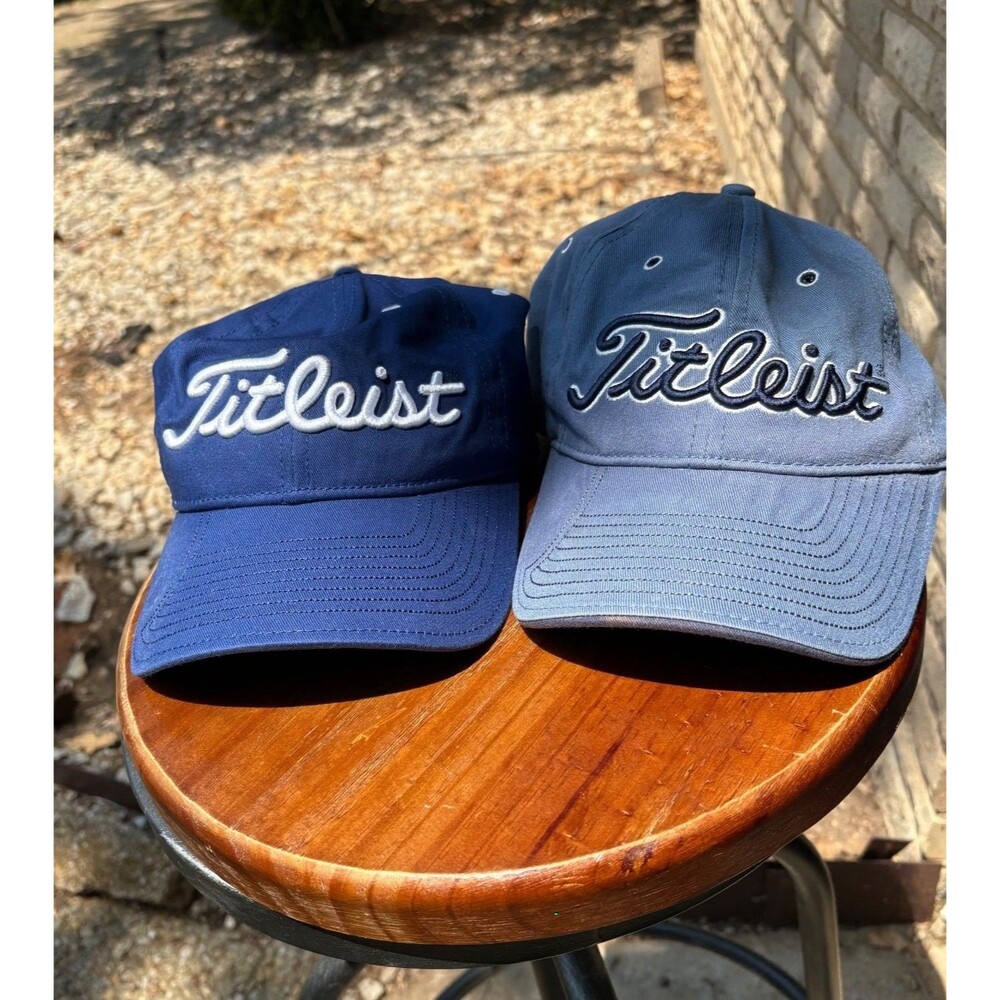 Lot of 2 Titleist Adjustable Golf Baseball Caps Navy Gray Blue Embroidered Logo